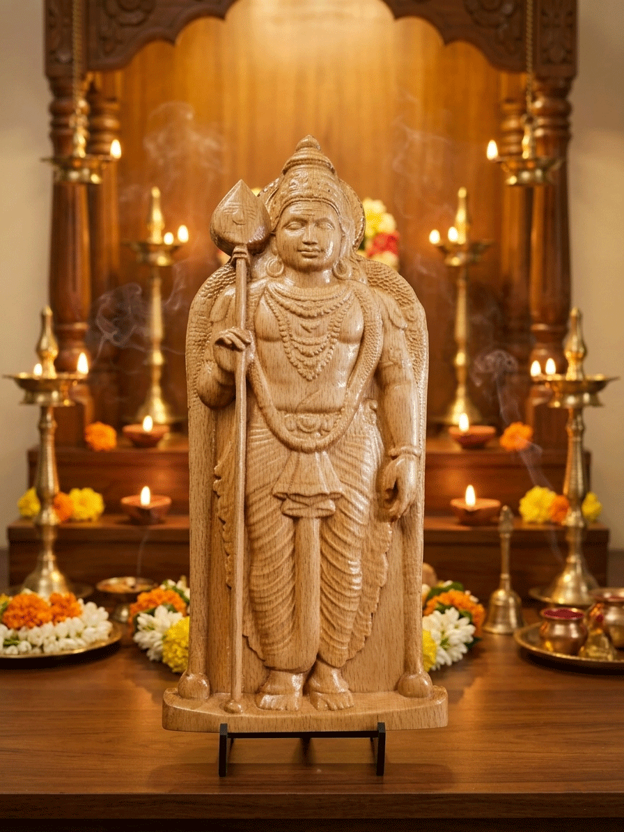 Handcrafted Wooden Lord Murugan Idol with Vel for Home Decor and Puja image 2