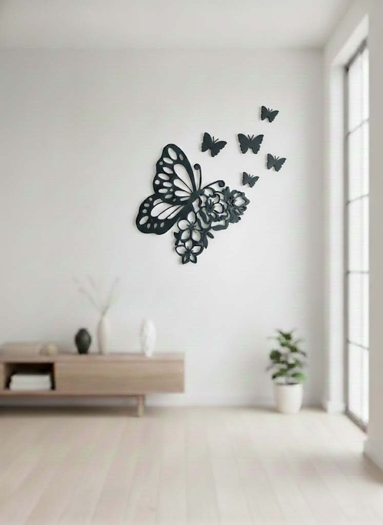 Elegant Butterfly Floral Wall Art – Decorative Butterfly & Flower Design for Home, Bedroom, Living Room & Office Décor image 2