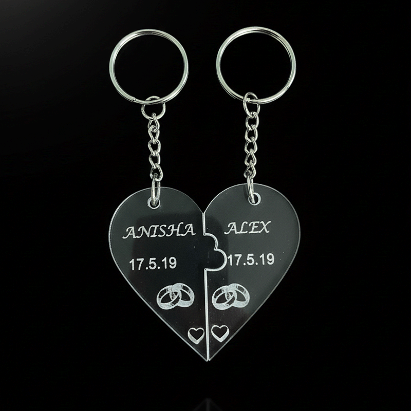 Personalized Couple Heart Keychain Set for Boyfriend Girlfriend – Custom Name & Date Engraved Acrylic Keychain – Matching Heart Split Keychain Gift for Anniversary, Wedding, Valentine’s Day image 2