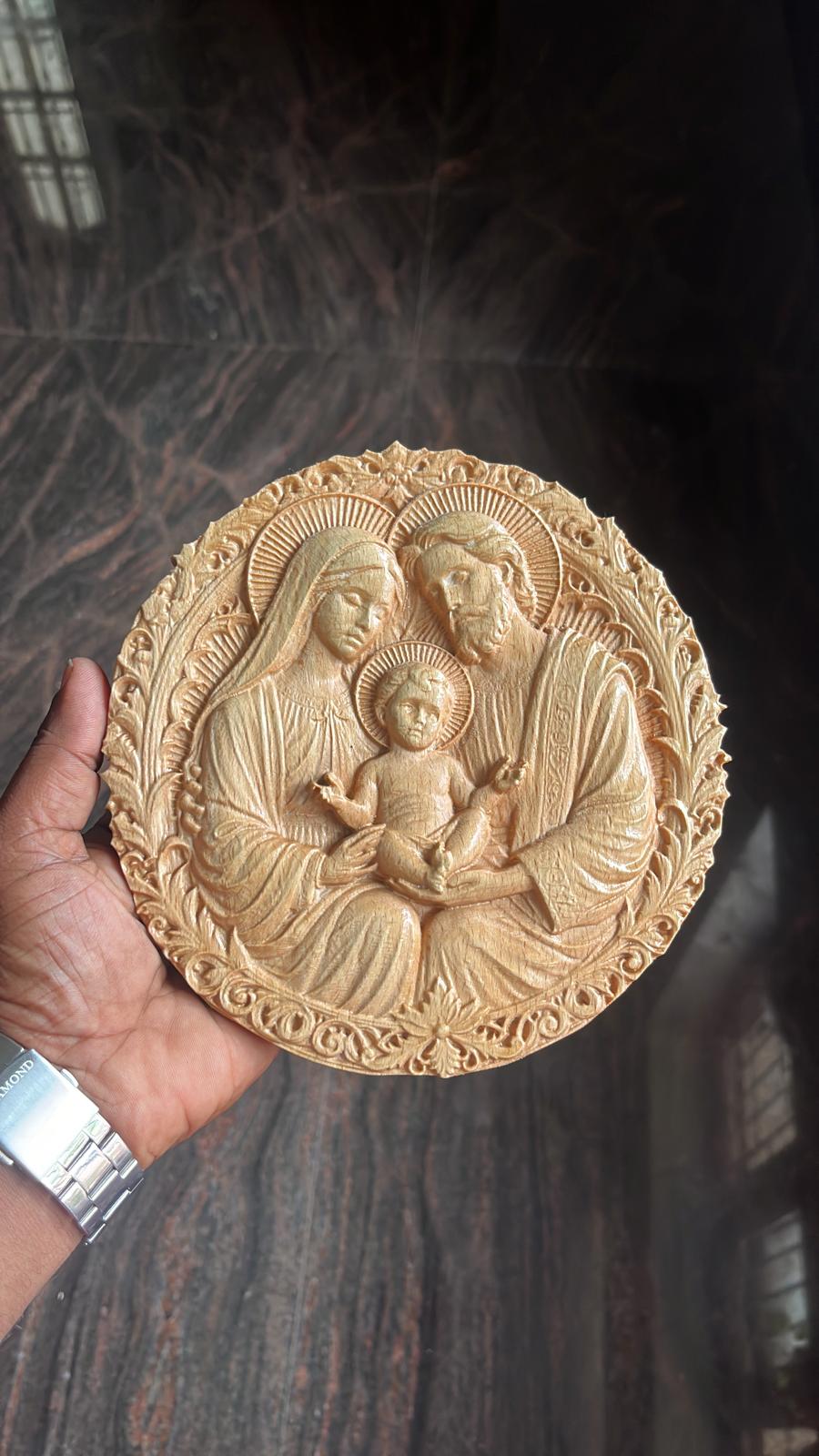 Handmade Wooden Virgin Mary and Baby Jesus Wall Plaque – Catholic Religious Hand-Carved Wood Art Sculptural Home Decor image 2