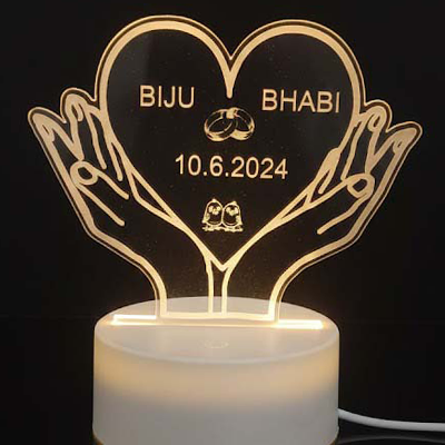 Personalized Couple LED Night Lamp | Customized Acrylic Wedding Anniversary Gift with Names & Date | Romantic Couple Table Lamp | Gift for Husband & Wife