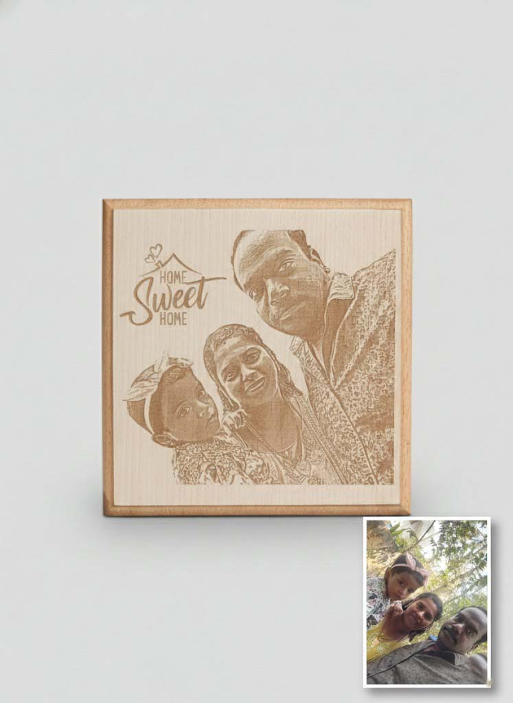 Personalized rectangle photo engraving in natural beech wood image 2