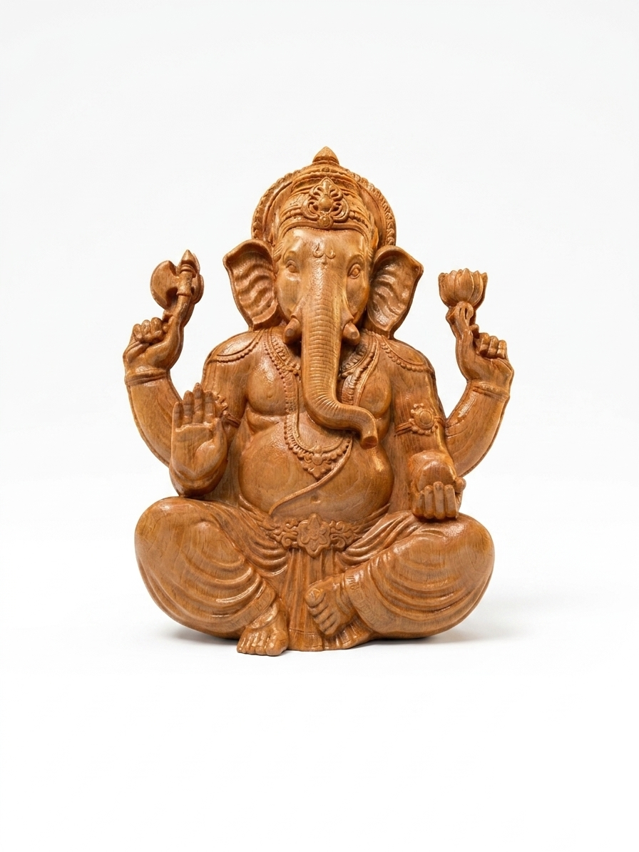 Handcrafted Wooden Lord Ganesha Idol for Home Decor and Puja