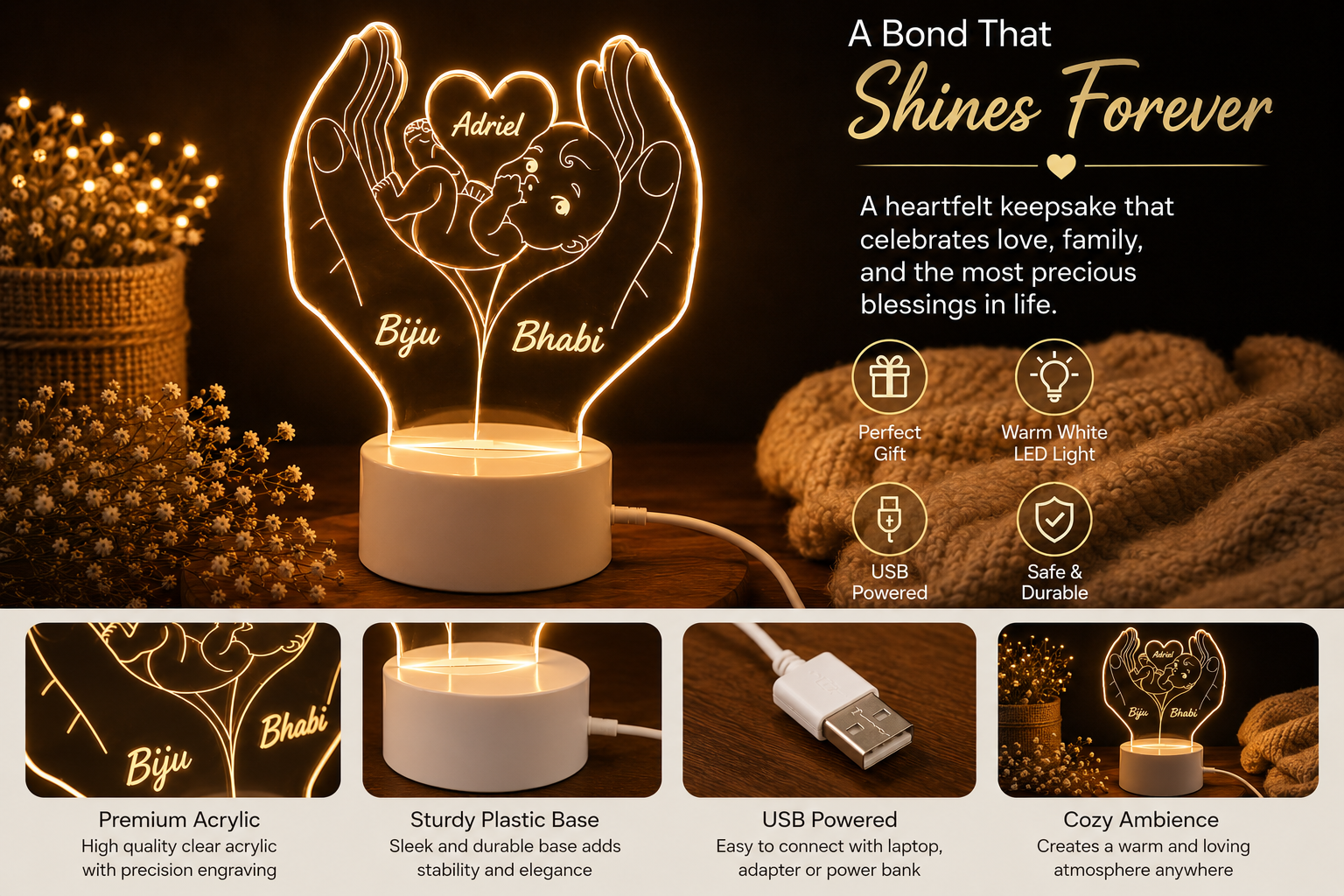 Personalized Hands Protecting Baby Illusion night Lamp image 5