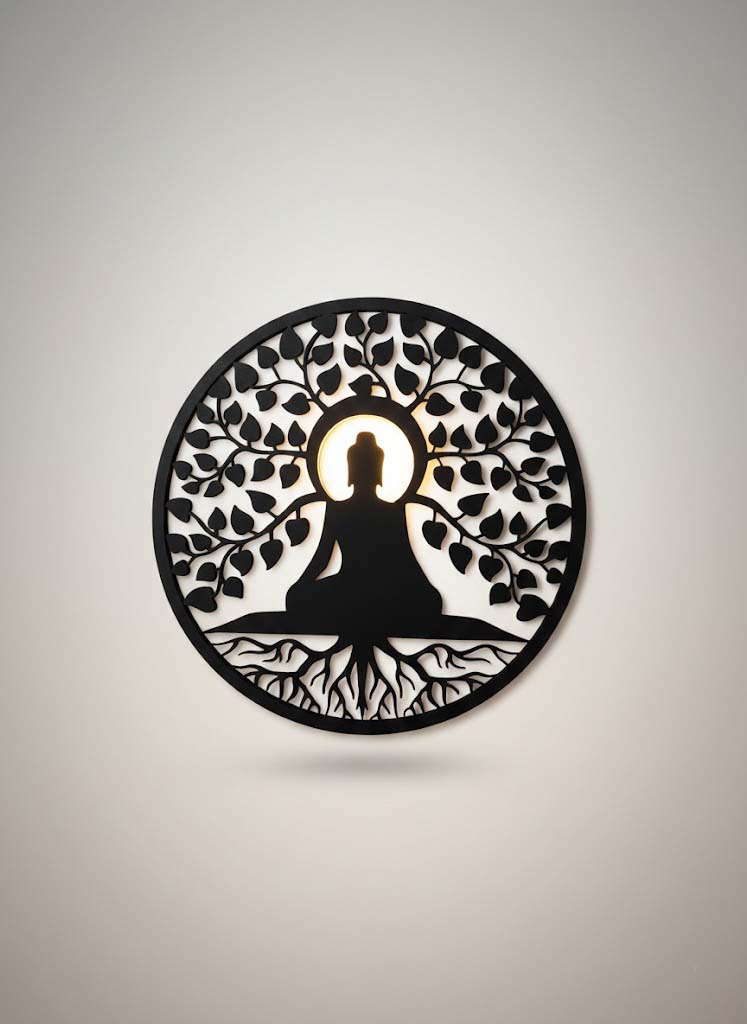 Tree of Life Buddha Wall Art – Meditating Buddha Under Tree Decorative Wall Hanging for Home, Living Room, Bedroom & Office Décor