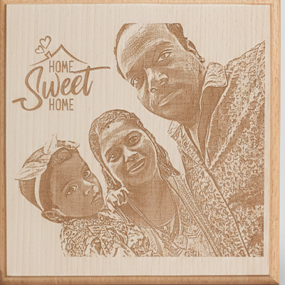 Personalized rectangle photo engraving in natural beech wood