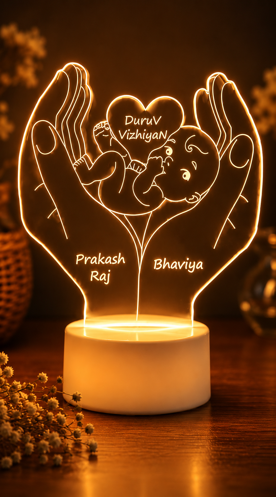 Personalized Hands Protecting Baby Illusion night Lamp