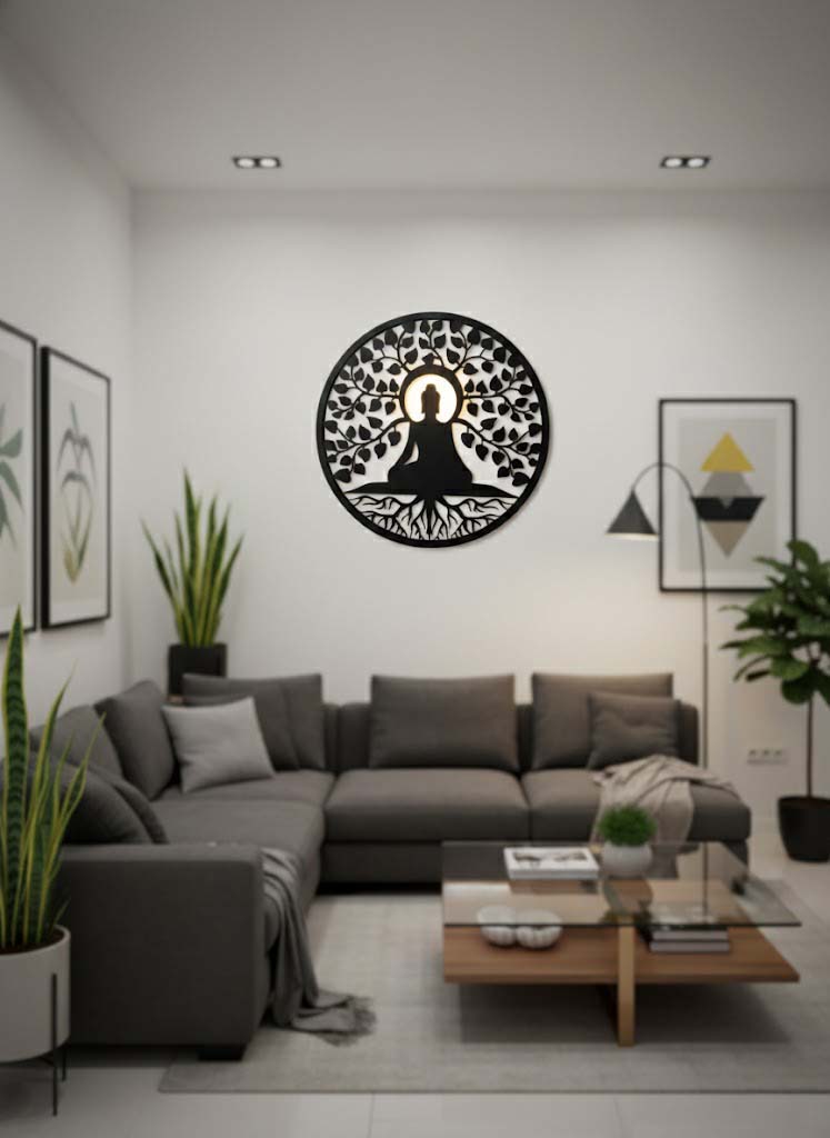 Tree of Life Buddha Wall Art – Meditating Buddha Under Tree Decorative Wall Hanging for Home, Living Room, Bedroom & Office Décor image 2