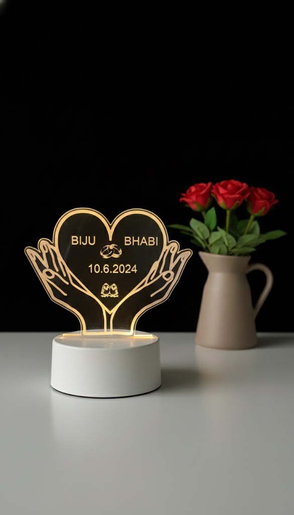 Personalized Couple LED Night Lamp | Customized Acrylic Wedding Anniversary Gift with Names & Date | Romantic Couple Table Lamp | Gift for Husband & Wife image 3
