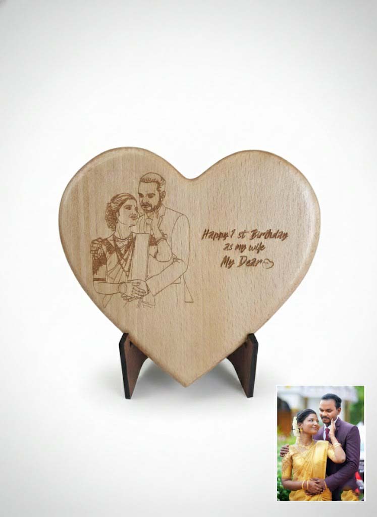 Personalized Wooden Heart Engraved Photo Plaque with Stand – Custom Couple Portrait & Message – Romantic Anniversary, Birthday & Wedding Gift for Husband, Wife, Boyfriend & Girlfriend