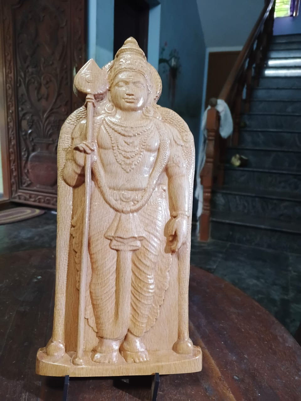 Handcrafted Wooden Lord Murugan Idol with Vel for Home Decor and Puja image 3